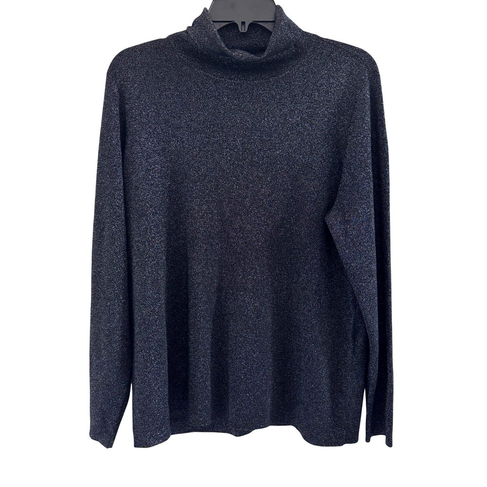 Eileen Fisher Metallic Merino Wool Turtleneck Sweater Women XL Black Shimmer NWT